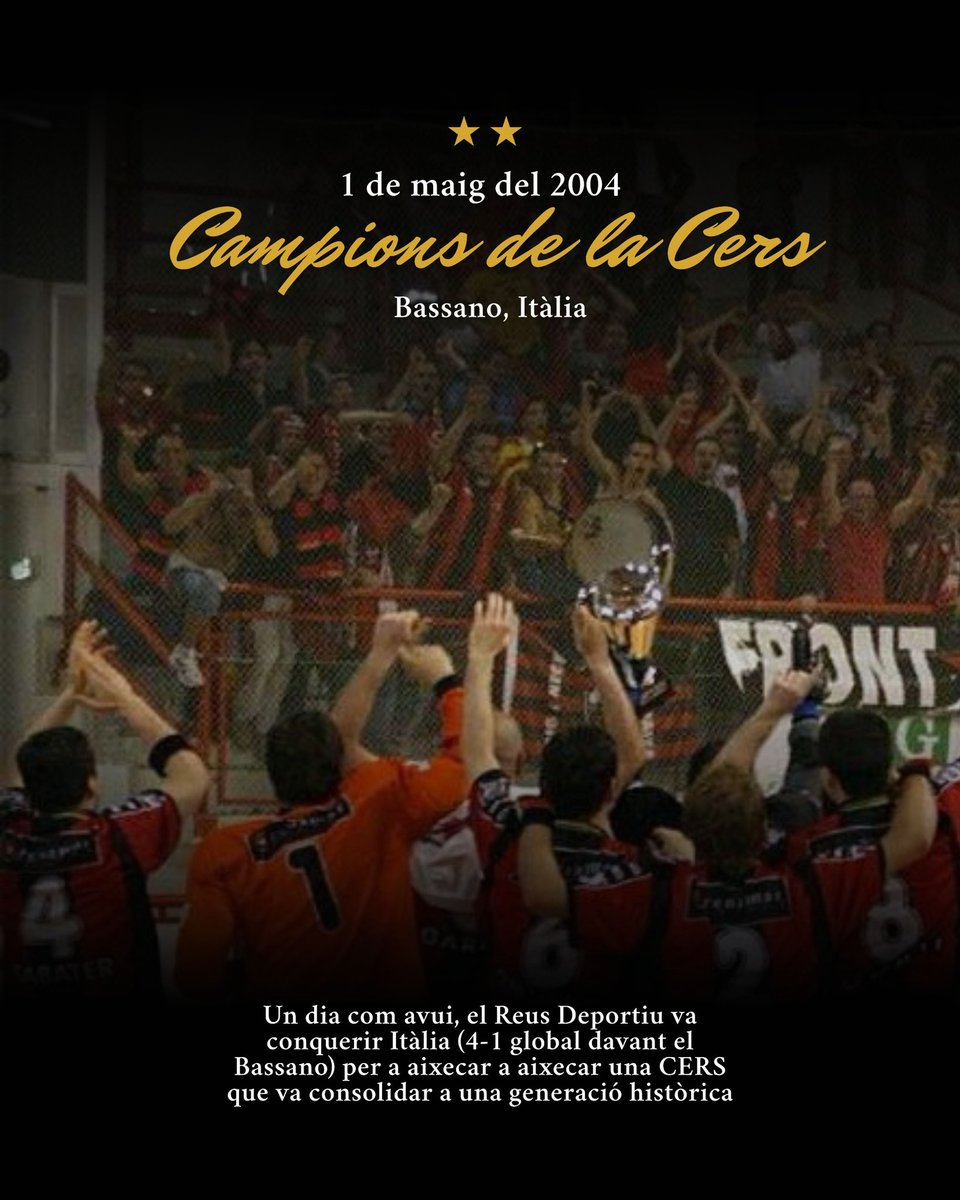 ReusDeportiu's tweet image. 𝟏 𝐝𝐞 𝐦𝐚𝐢𝐠 𝐝𝐞 𝟐𝟎𝟎𝟒 | 𝐂𝐚𝐦𝐩𝐢𝐨𝐧𝐬 𝐝𝐞 𝐥𝐚 𝐂𝐄𝐑𝐒 🏆🔙

Un dia com avui, de 2004, el Reus Deportiu va conquerir Itàlia (4-1 global davant el Bassano) per a aixecar a aixecar una CERS, la segona del Club, que va consolidar a una generació històrica.

#ForçaReus