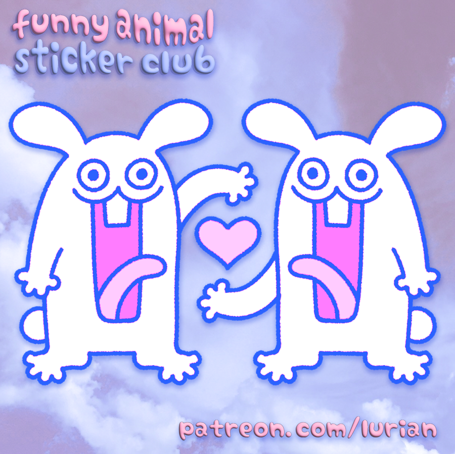 THIS MONTH'S FREAKS! join funny animal sticker club in may to obtain this cool sticker printed on clear material, OKAY? patreon.com/lurian