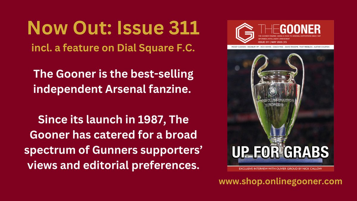 TheDial's tweet photo. Getcha Gooner.
There's another spotlight feature on #DialSquare in the latest (May 2025) edition of the @GoonerFanzine
To subscribe to the bimonthly magazine, or buy back copies, go to: https://t.co/wzizYM6buh
#dialsquarereborn #bythefansforthefans https://t.co/SjxrZ39gd6