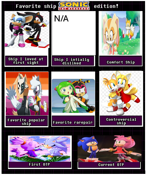 kaijuworld10's tweet photo. #Sonamy #Whispangle #Shadouge #Taiream #Charsmo #TailsxZooey #Sonic #Silvaze Saw this template going around so I thought I'd share. Tell me what you think and be respectful https://t.co/m1VId6dtfP