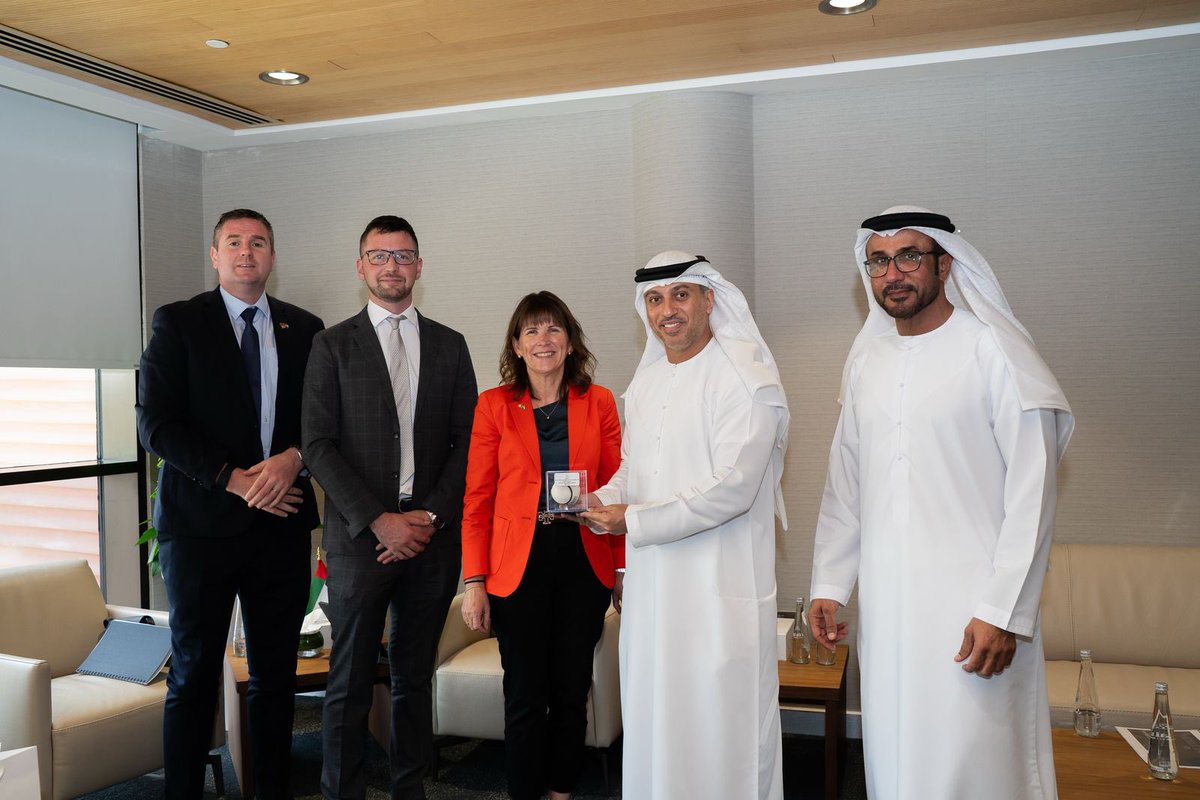 IEAmbUAE's tweet photo. I was honoured to meet with the Minister for Sport HE @ahmad_belhoul this week together with @EI_MENA &amp; @GAAmiddleEast. We discussed the ever-deepening sporting connections between 🇮🇪 and 🇦🇪, the strength of our indigenous Gaelic Games and areas for further collaboration #IEUAE50 https://t.co/GhlYsdCBZ8