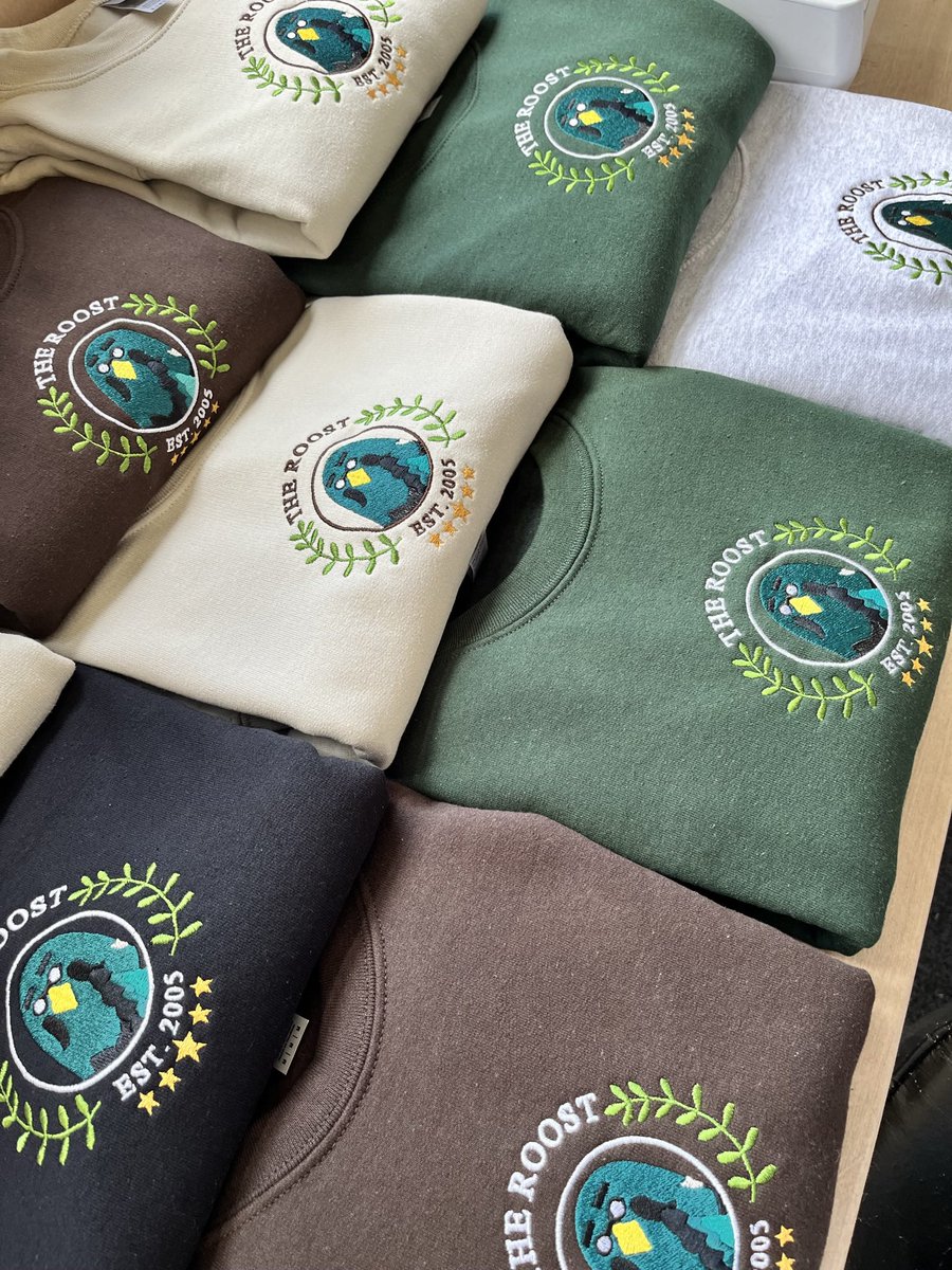 the roost sweatshirts! how many of you still play animal crossing? ☺️🐦☕️✨