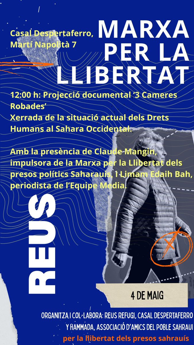 CCSI-Federació d'Entitats de la Mediterrània (@ccsiccsicat) on Twitter photo La MARXA PER LA LLIBERTAT que va iniciar el dia 30 de març la Sra. Claude Mangin des de la seva població d’Ivry – Vitry pretén recórrer França i Espanya arribant fins a Kenitra al Marroc on està encarcellat el seu marit Naâma Asfari. #solidaritat <a href="/acapscatalunya/">ACAPS Catalunya #SàharaLliure🇪🇭</a> La MARXA PER LA LLIBERTAT que va iniciar el dia 30 de març la Sra. Claude Mangin des de la seva població d’Ivry – Vitry pretén recórrer França i Espanya arribant fins a Kenitra al Marroc on està encarcellat el seu marit Naâma Asfari. #solidaritat <a href="/acapscatalunya/">ACAPS Catalunya #SàharaLliure🇪🇭</a>