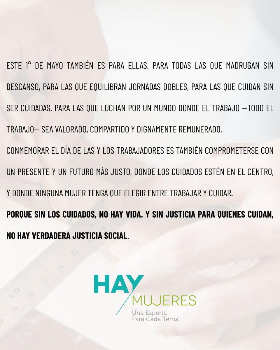 Este #1deMayo saludamos a quienes trabajan cada día, especialmente a las mujeres que cuidan sin descanso ni remuneración. También recordamos a las que han hecho historia con su compromiso y talento.
¡Feliz Día del Trabajo! 
#HayMujeres #FelizDíaDeLasTrabajadoras #DueñasDeCasa
