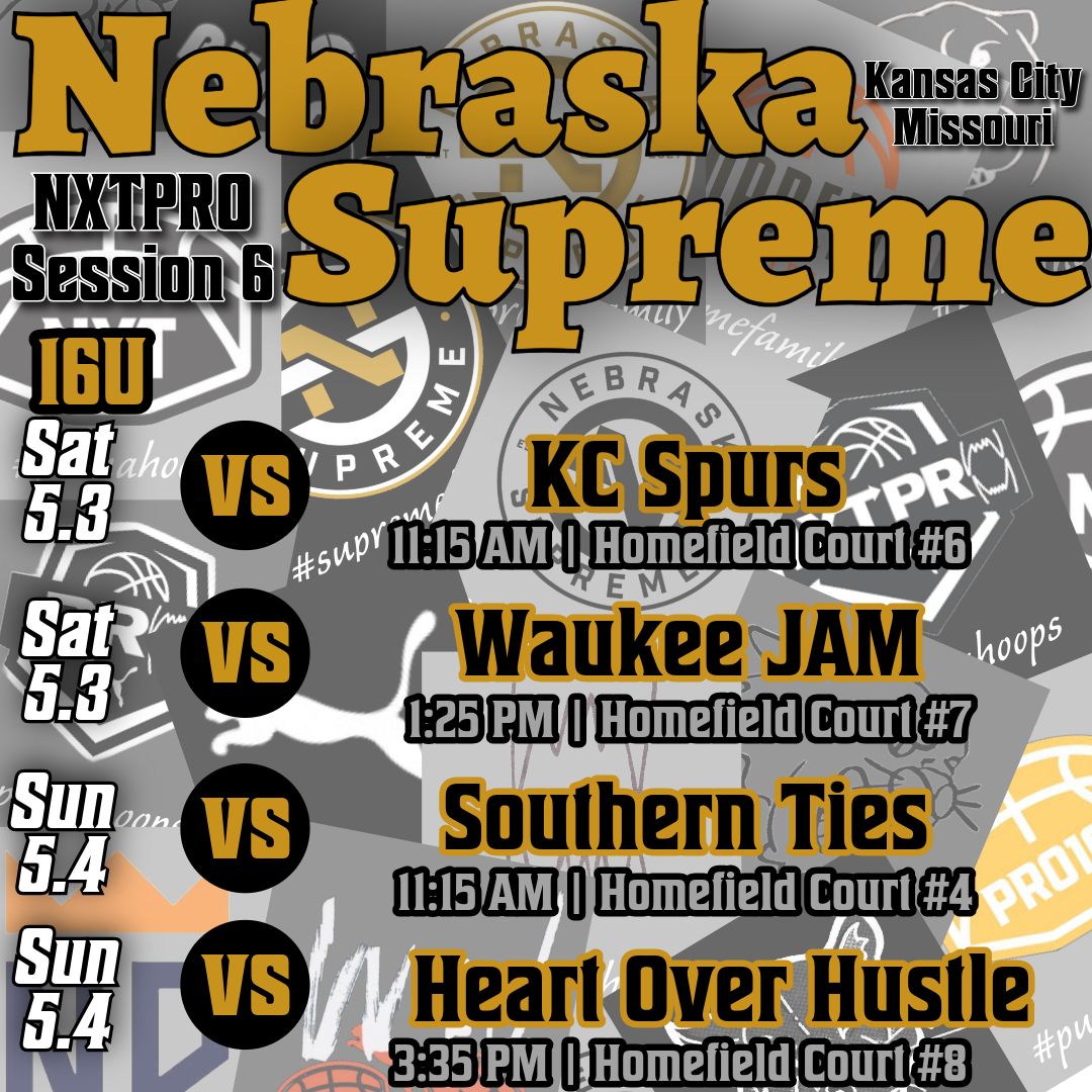 NebraskaSupreme's tweet image. The Nebraska Supreme PRO16 teams head to Kansas City this weekend to compete against ranked opponents. Another great opportunity to compete against some top teams, good luck! #supremefamily #AUU #nxtpro #nxtprone