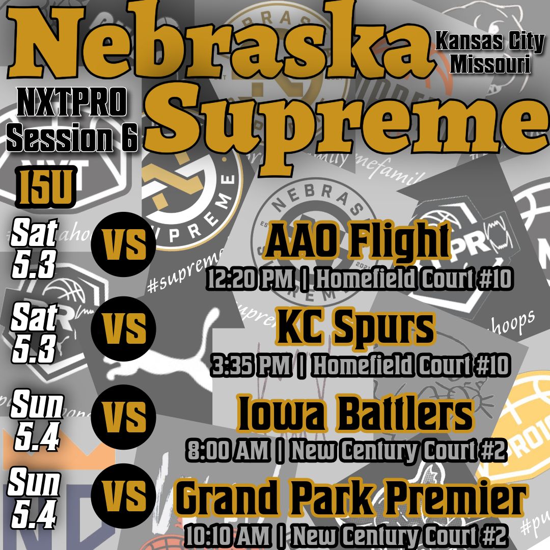 NebraskaSupreme's tweet image. The Nebraska Supreme PRO16 teams head to Kansas City this weekend to compete against ranked opponents. Another great opportunity to compete against some top teams, good luck! #supremefamily #AUU #nxtpro #nxtprone