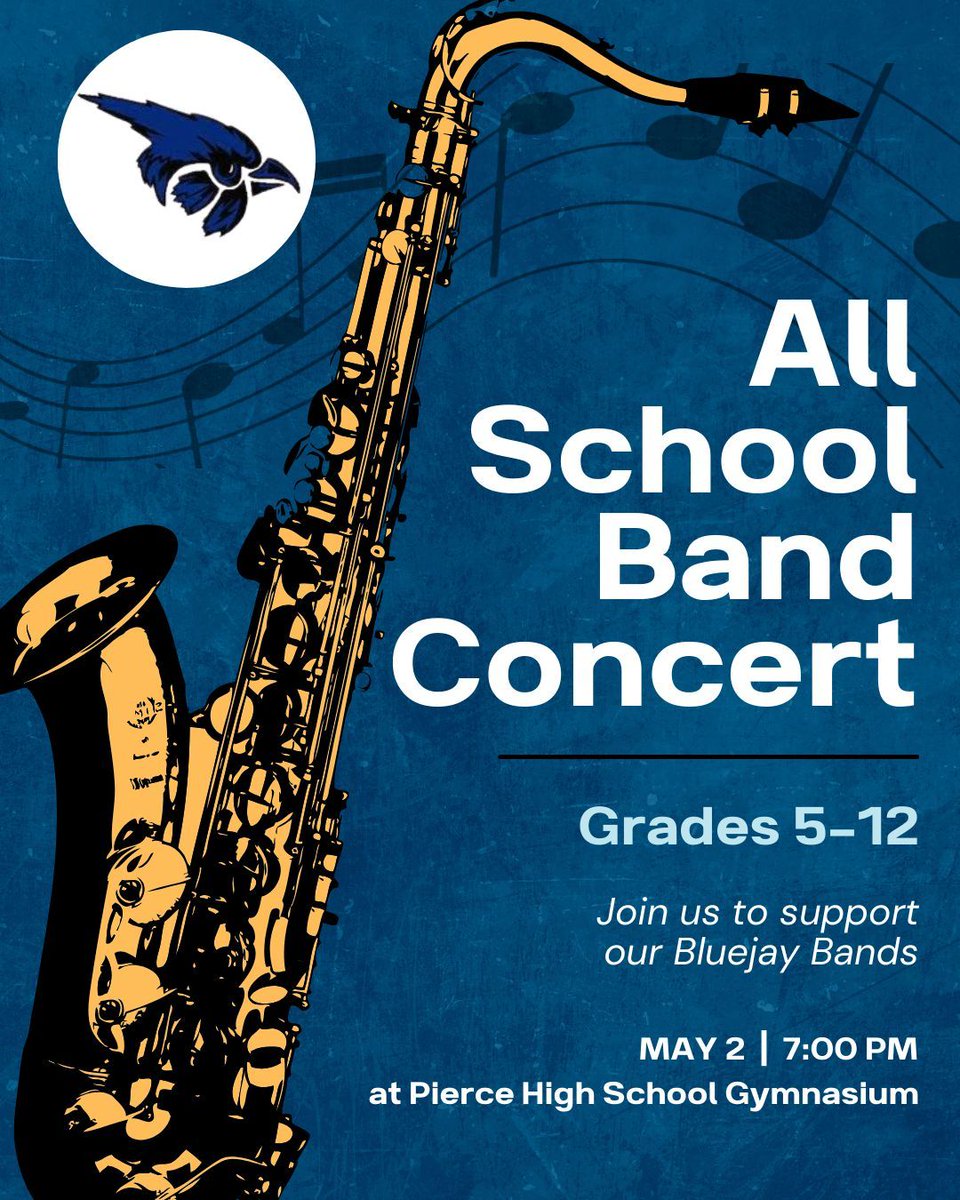 Want to start your weekend with some musical entertainment? Look no further, as the bands from grades 5-12 have their spring concert tomorrow evening at 7. #piercebluejays