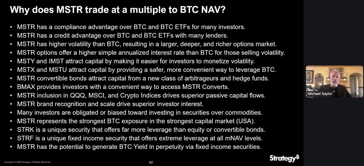 Why does $MSTR trade at a multiple to NAV?