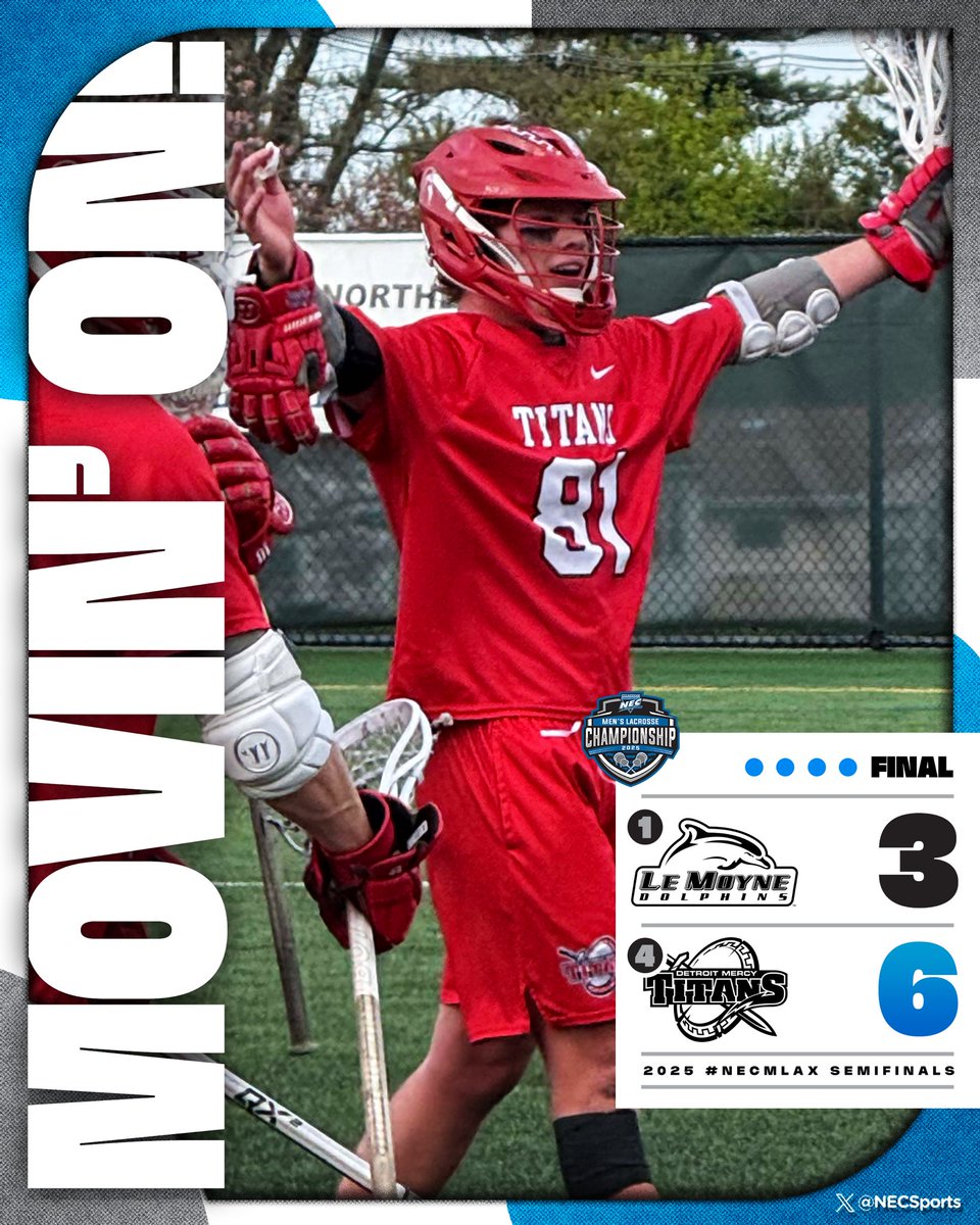 🥍𝙈𝙊𝙑𝙄𝙉’ 𝙊𝙉

No. 4️⃣ <a href="/UDMLAX/">Detroit Mercy MLAX</a> upsets top-seeded Le Moyne to advance to its first-ever #NECMLAX title game! 

#NECchamps🏆