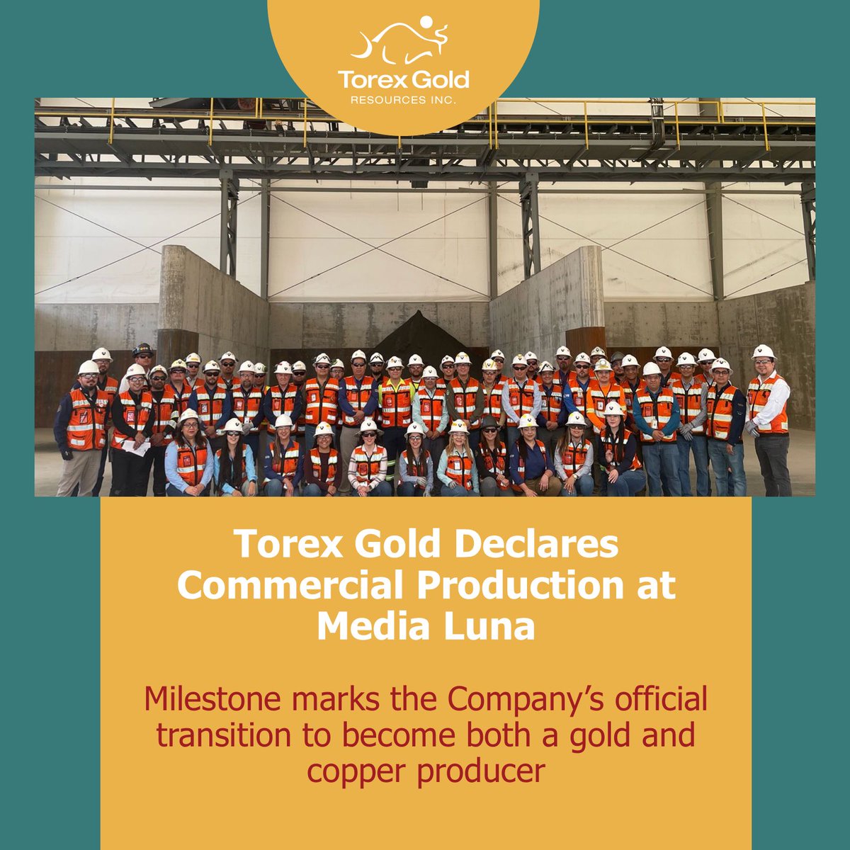 We are proud to declare commercial production at Media Luna. With the substantial completion of the project, our last quarterly project update can be found here: torexgold.com/news-and-media…