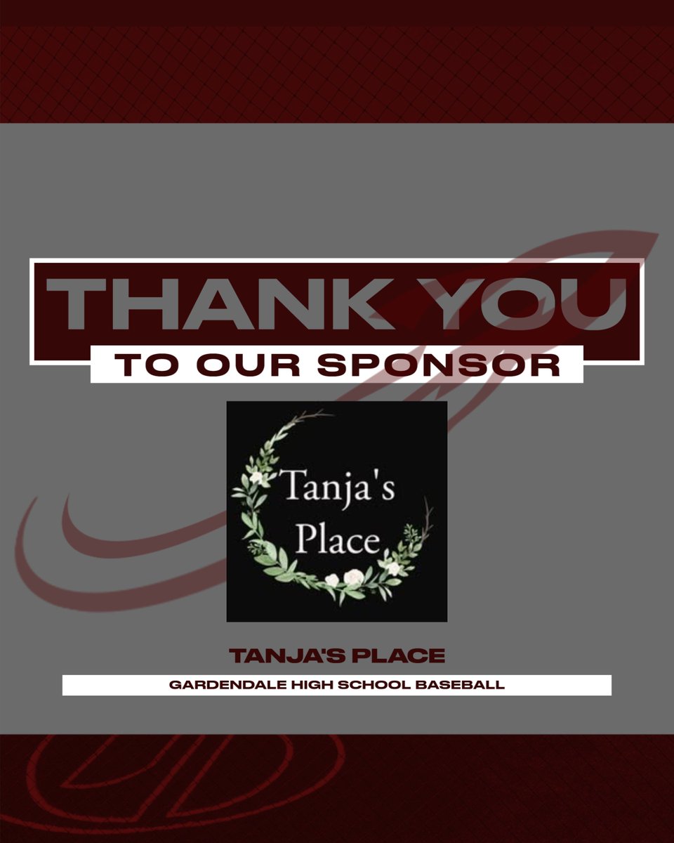 Thank you, Tanja's Place, for your support of Gardendale Baseball!