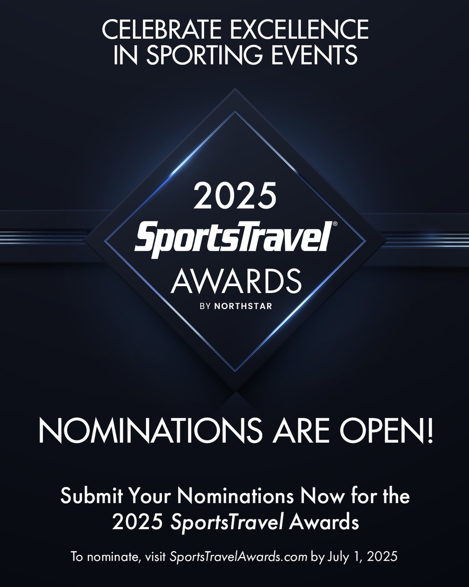 The 2025 SportsTravel Awards Are Officially Open!

Events held or venues opened between June 30, 2024, and July 1, 2025, are eligible.

Deadline to nominate: Tuesday, July 1, 2025, at 11:59 p.m. PDT.

Nominate now at bit.ly/42Vxc0X