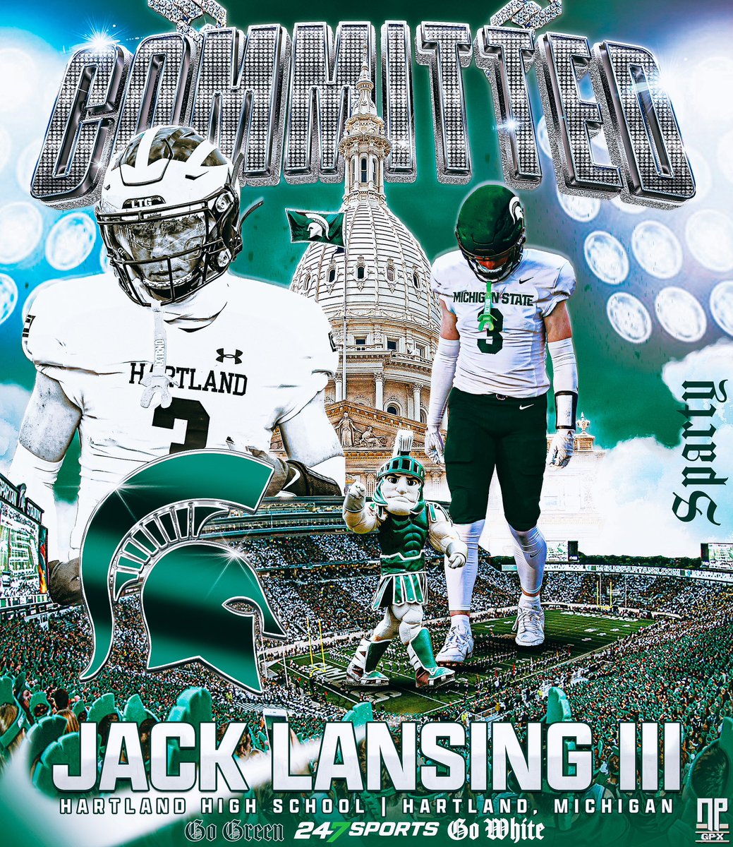 Jack Lansing III (@jacklansingiii) on Twitter photo Excited to announce that I will be continuing my athletic and academic career at Michigan State University!! Thank you to everyone that made this possible! Especially coaches <a href="/ReggieWynns/">Rising Stars Scouting</a> and <a href="/Mikechez6/">Mike Cieszkowski</a> for making me better every day. GOD IS GREAT!!
<a href="/MSU_Football/">Michigan State Football</a> <a href="/MSUFBRecruiting/">Spartan Recruiting</a> Excited to announce that I will be continuing my athletic and academic career at Michigan State University!! Thank you to everyone that made this possible! Especially coaches <a href="/ReggieWynns/">Rising Stars Scouting</a> and <a href="/Mikechez6/">Mike Cieszkowski</a> for making me better every day. GOD IS GREAT!!
<a href="/MSU_Football/">Michigan State Football</a> <a href="/MSUFBRecruiting/">Spartan Recruiting</a>