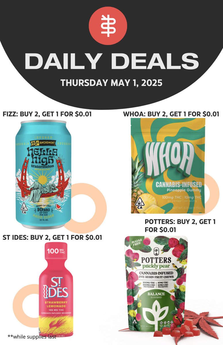 trybasasf's tweet image. 🍫 It’s Edible Day at BASA! 🍬
Score sweet deals on all your favorite infused treats—today only!
Stock up, chill out, and taste the savings. 😋
📍 SF pickup or delivery
#EdibleDay #BASASanFrancisco #CannabisDeals
