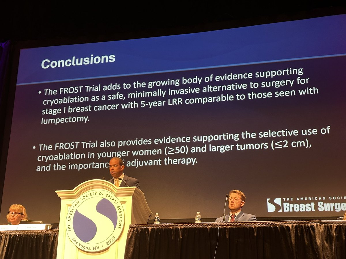 Another great study on Cryoablation #ASBrS2025   FROST trial provides more data on long term low recurrence in patients w luminal-type breast cancer undergoing cryoablation alone. <a href="/ASBrS/">ASBrS</a> <a href="/DrHolmesLA/">Dennis R. Holmes, MD</a>
