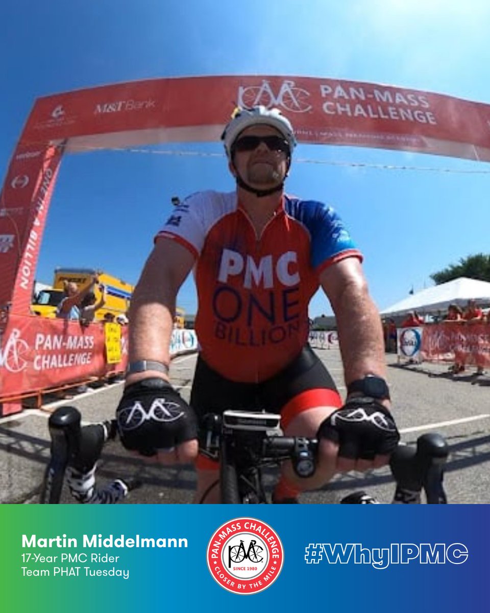 PanMass's tweet photo. Today's #WhyIPMC guest blog is by 17-year, Team PHAT Tuesday rider, Martin "Marty" Middelmann. 

Marty rides in honor and in memory of family and friends and shares how the PMC has empowered him to make an impact in the fight against cancer. 

https://t.co/JpIOc23rjz https://t.co/wADCAqudCt