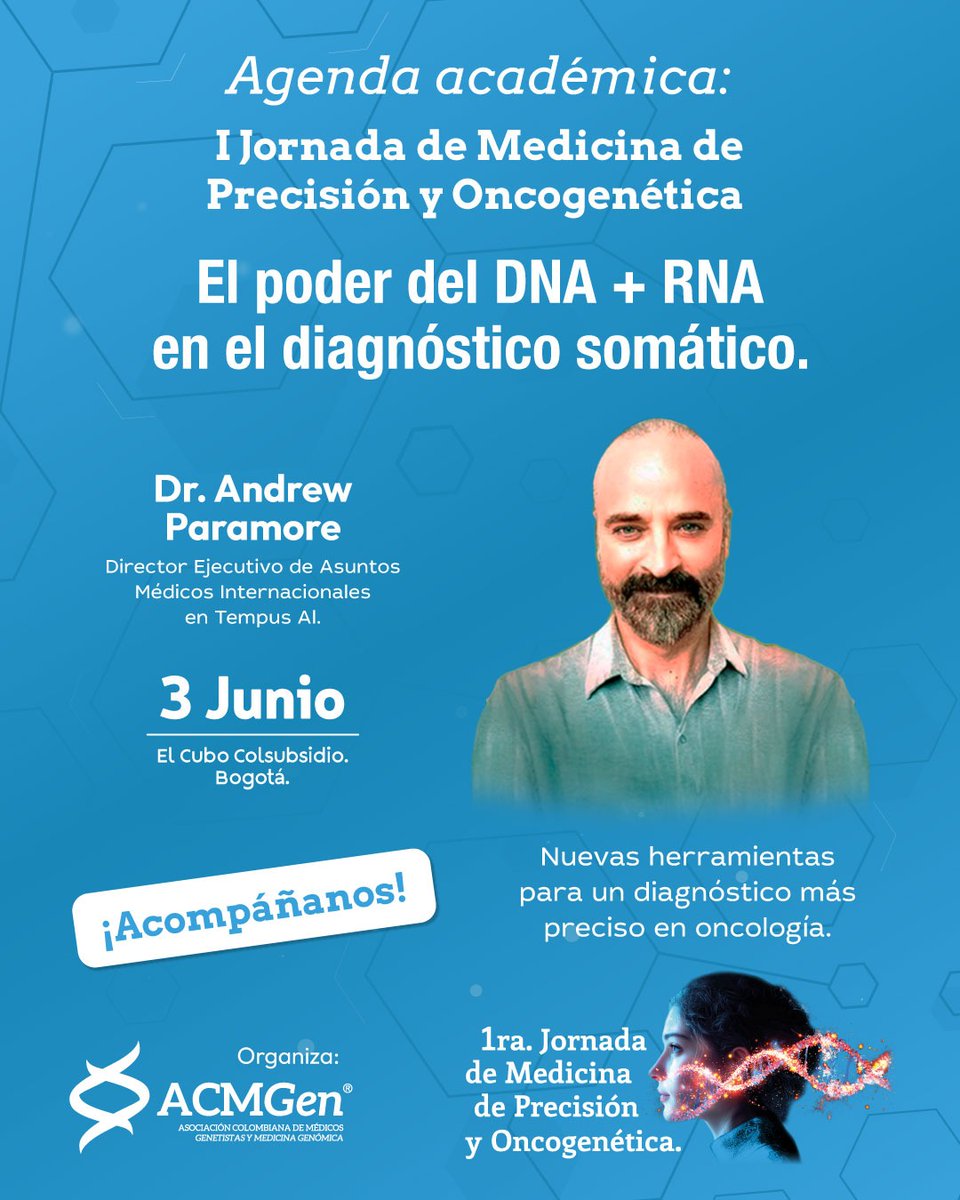 🔬 ¡DNA y RNA en oncogenética!
El Dr. Andrew Paramore, líder en medicina de precisión, nos hablará sobre el impacto del análisis combinado de DNA y RNA en el diagnóstico somático.

🔗 Regístrate ahora para asistir a esta conferencia:
👉 welcu.com/asociacion-col…