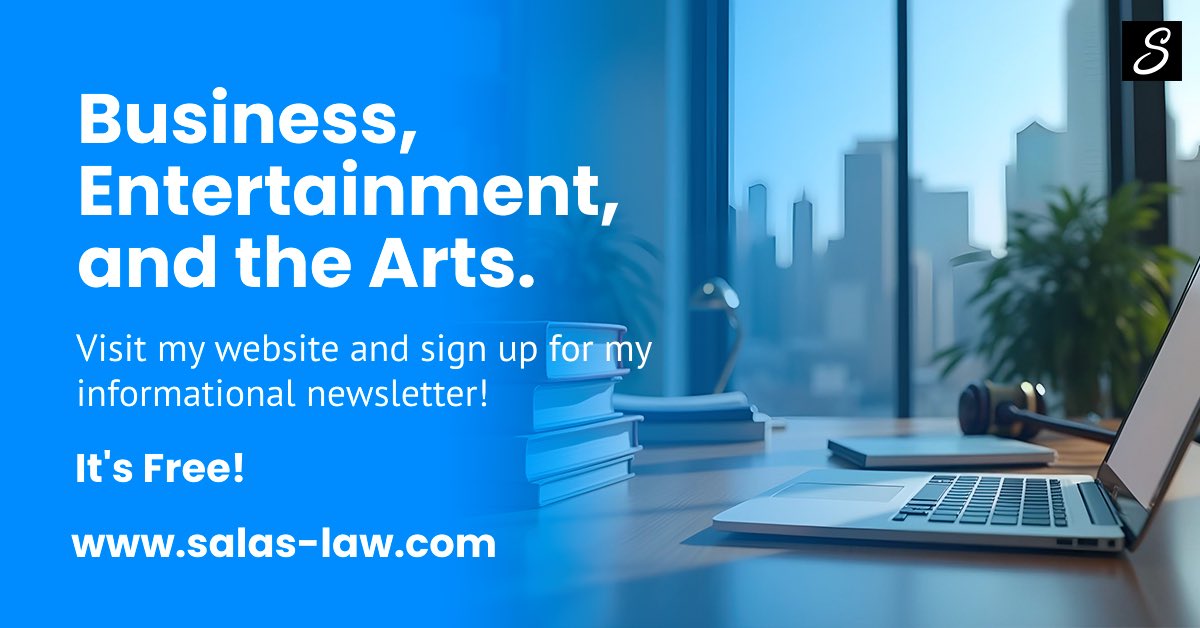 ASalasLaw's tweet photo. Visit my website to sign up for my informational website. It’s covers entertainment, business, intellectual property and other interesting topics. The best part is it is free! #legal #attorney #contractlaw #producer #director #writer #corporatelaw #trademark #copyright https://t.co/8lb7FLlY7X