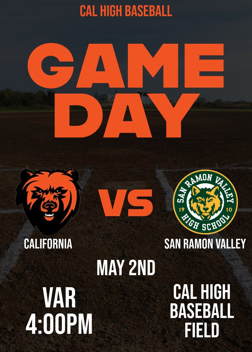 Grizzlies, be at the baseball field to cheer on Cal’s varsity baseball team as they take on San Ramon Valley HS!

#gogrizzlies