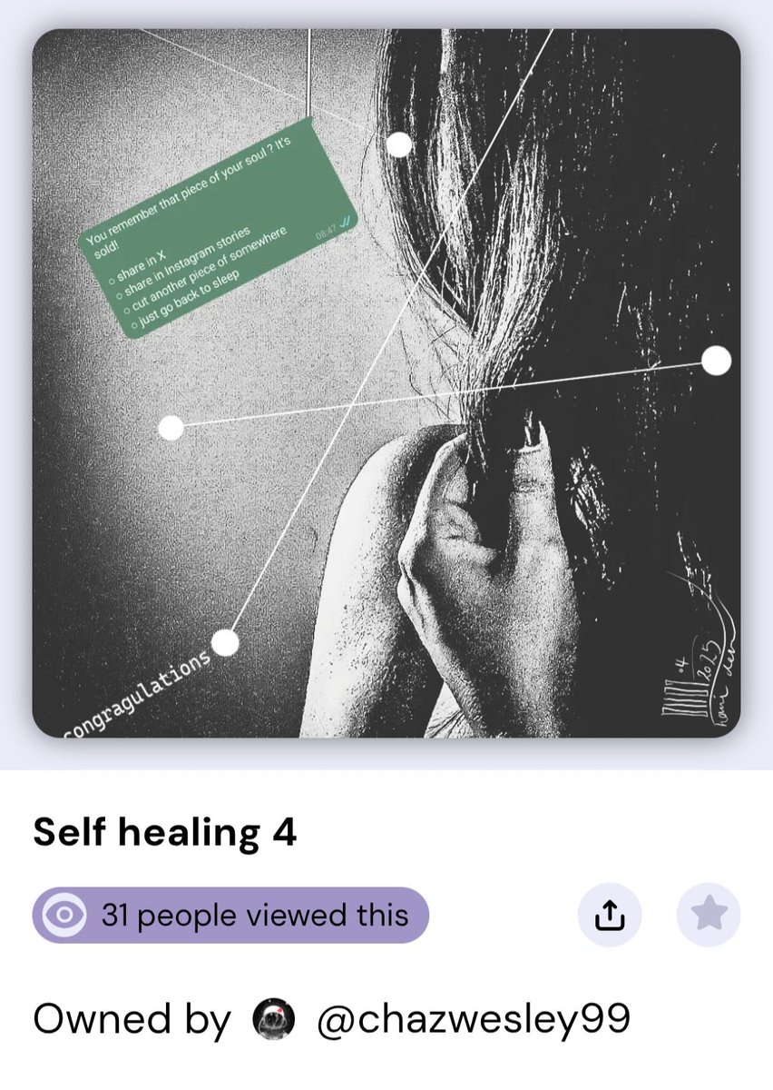 My great n very dear friend @chazwesley99 just collected "self healing 4" 

Can't find enough words to thank u for ur endless support 💓 🪄🩶 much love