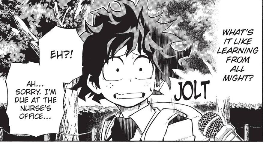 I love the little detail that the one reporting about Deku's ranking is the same reporter from chapter 12. She got a promotion!!