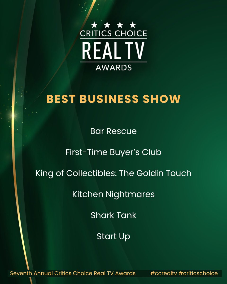 Excited that “King of Collectibles: The Goldin Touch” is nominated for the <a href="/CriticsChoice/">Critics Choice Awards</a> Real TV Award for BEST BUSINESS SHOW. 

Thanks to the incredible team for all their hard work. 🙏

This is such cool company to be associated with! We’re coming for ya Taffer, Gordon and all