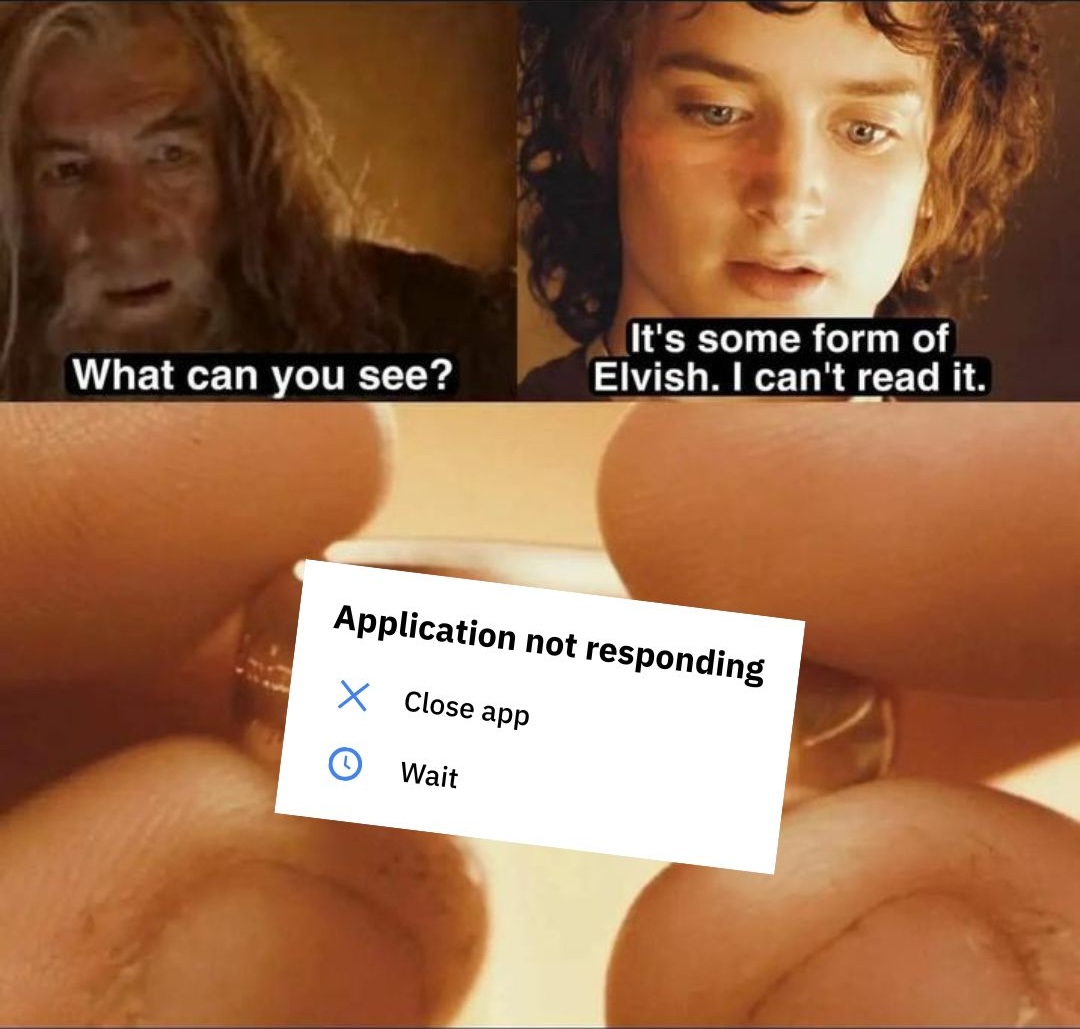 We feel you, Frodo. 🧝‍♂️
When an #ANR hits, users don’t wait🕓, they close❌

❓Most tools stop at 𝘸𝘩𝘢𝘵 happened.
✅Embrace shows you 𝙬𝙝𝙮, with full session timelines, thread states &amp; context leading up to the freeze.

Learn how ANRs actually work: ow.ly/Jxxm50VLHwE