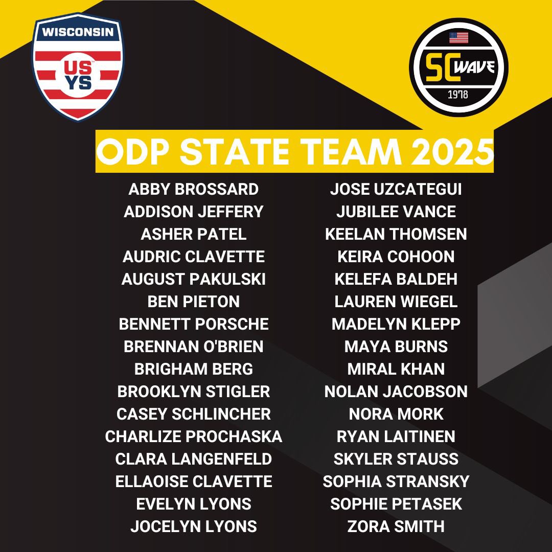 Congrats to all SC Wave players selected to Wisconsin ODP State Teams! #gowave