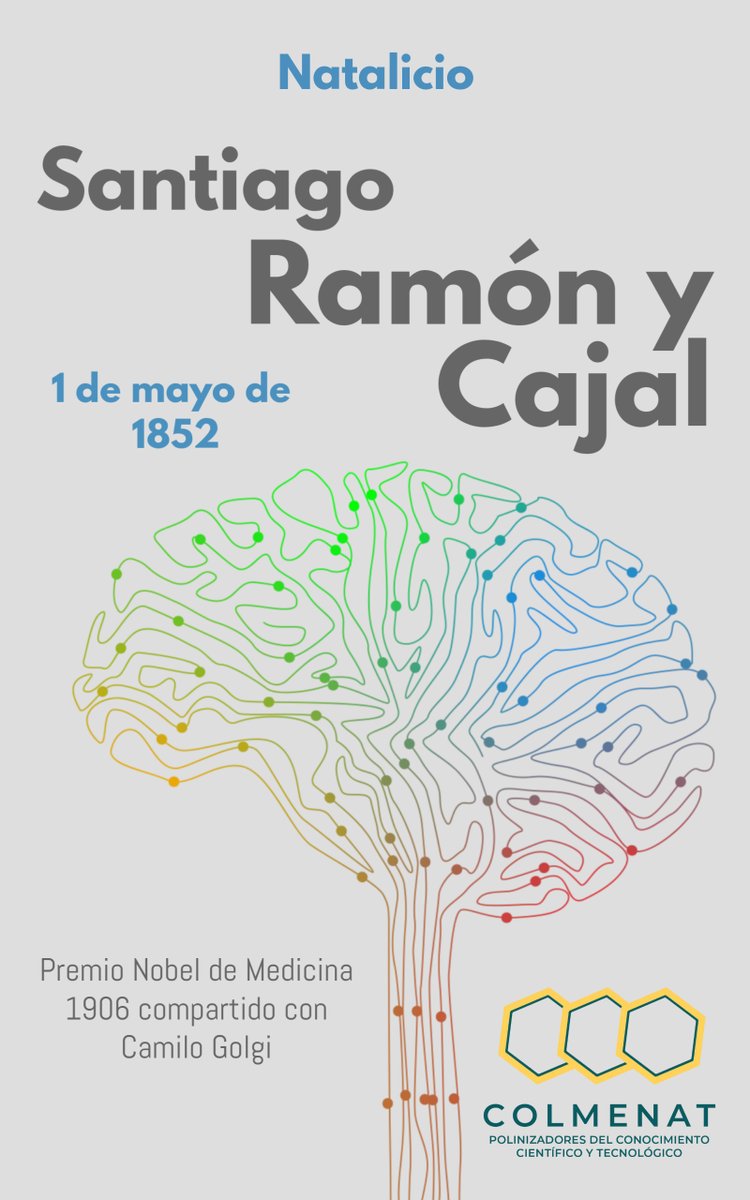 COLMENAT_MX's tweet photo. 1 de mayo de 1852

Natalicio de Santiago Ramón y Cajal.

Premio Nobel de Medicina 1906 compartido con Camilo Golgi.

¿Ya eres parte de El COLMENAT?
¡Únete a nosotros!

https://t.co/nKQToBCOhq
#COLMENAT
#PolinizadoresDelConocimiento https://t.co/zJi8Epw6DB