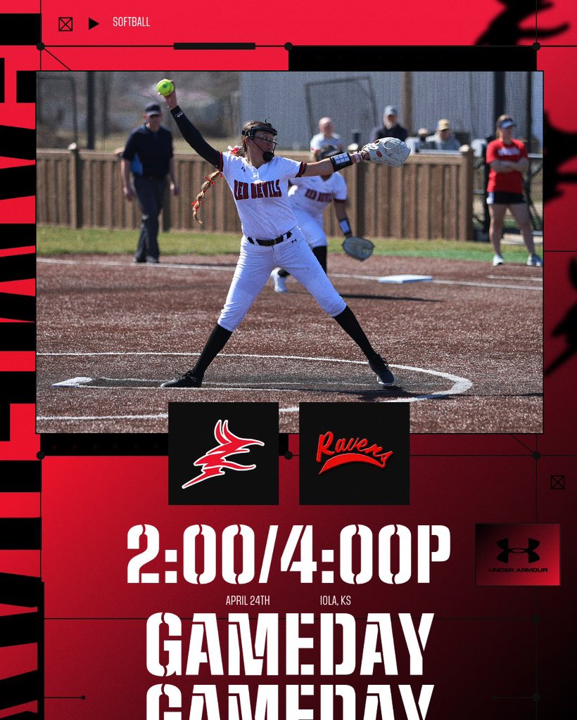 🥎GAMEDAY🥎 

Red Devils finish up conference play today at home!
🆚 | Coffeyville CC
⏰ | 2:00/4:00p
📍 | 1801 N. Cottonwood St., Iola, KS 66749