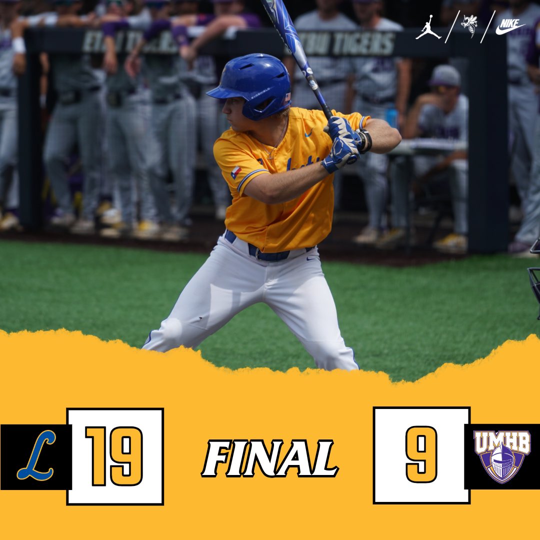 Opening round W!
•
•
Jackets run rule UMHB 19-9 behind an 11 run 1st inning and 4 bombs including Austin Wiederhold’s 1st career blast. 
•
•
#YellowJacketFamily #LETUElectricFactory #LeTourneauBuilt