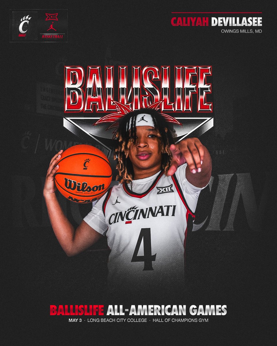 Cincinnati Women's Basketball (@gobearcatswbb) on Twitter photo More hoops for <a href="/thelilbit4/">Caliyah 'Lil Bit' DeVillasee</a> π
She has been selected to play in the <a href="/Ballislife/">Ballislife.com</a> All-American Games!
#TheSisterhood | #Bearcats More hoops for <a href="/thelilbit4/">Caliyah 'Lil Bit' DeVillasee</a> π
She has been selected to play in the <a href="/Ballislife/">Ballislife.com</a> All-American Games!
#TheSisterhood | #Bearcats