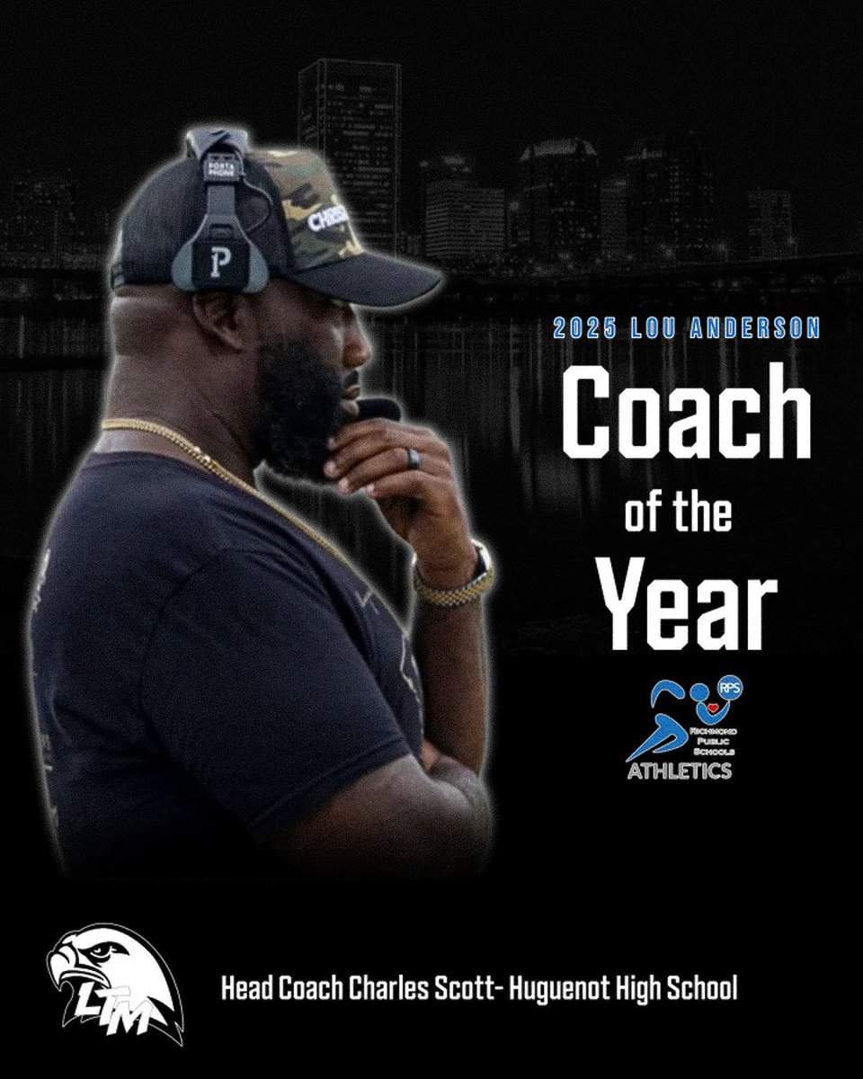 Congratulations to Head Coach Charles Scott for being named the 2025 Lou Anderson Coach of the Year by RPS Athletics!

#HuguenotFootball | #LTM