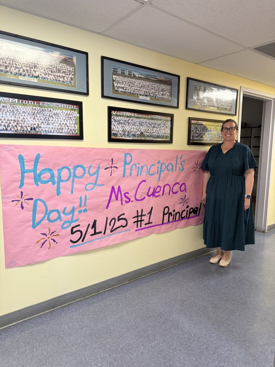 Happy Principal’s Day to our amazing leader, Ms. Cuenca! Your dedication, heart, and tireless commitment to our students and staff make Vista a better place every single day. Thank you for leading with purpose and kindness! We appreciate you! ￼￼❤️