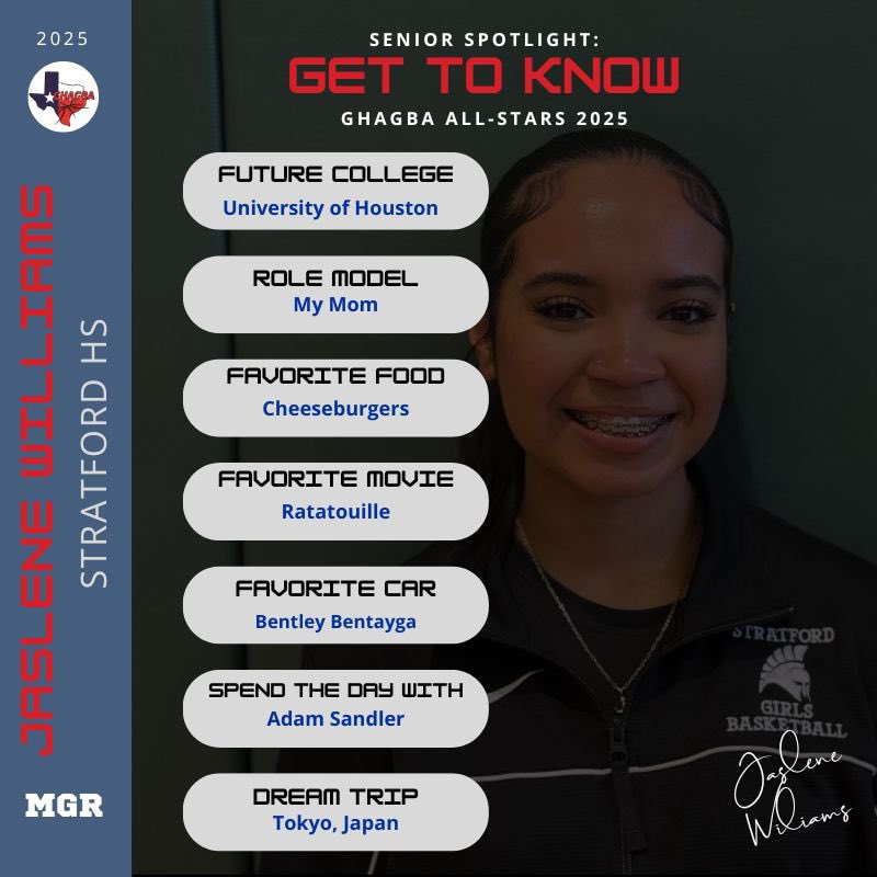 Meet the ASG Managers:

⭐️⭐️Jaslene Williams - Stratford HS⭐️⭐️

Don’t miss out on the 2025 GHAGBA All-Star Game. Meet us there to find out who will take home this year’s bragging rights!

🗓️ Saturday, May 3rd
🕐 2:00 PM
📍Bridgeland HS 
10707 Mason Rd. 
Cypress, Tx 77433