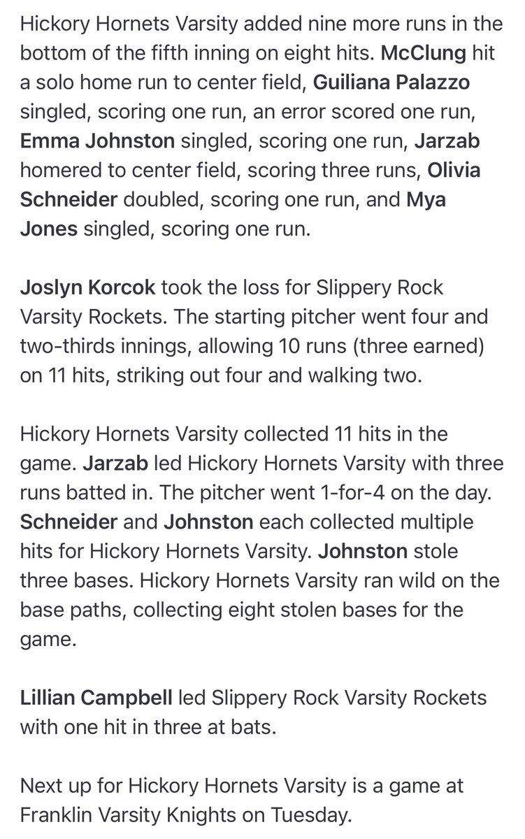 Big Region win over SR 10-0. 🥎🏆💪
Jarzab on the hill today. 11K, 1H, 1HBP
Jarzab - 1HR, 3RBI
McClung - 1HR, 3for4
Schneider - 2for3
Johnston - 2for4
Palazzo - 1for2