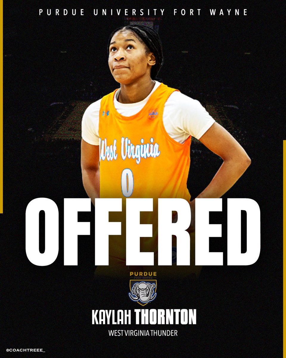 West Virginia Thunder UAA (@wvthunderuaa) on Twitter photo Kaylah Thornton ‘26 (<a href="/ThorntonKaylah/">Kaylah Thornton</a>) has picked up an offer from Purdue Fort Wayne!
#WVThunderFam | ⚡️⚡️ Kaylah Thornton ‘26 (<a href="/ThorntonKaylah/">Kaylah Thornton</a>) has picked up an offer from Purdue Fort Wayne!
#WVThunderFam | ⚡️⚡️
