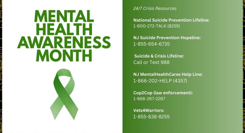 May is #MentalHealthAwarenessMonth!💚This month reminds us to
always take time to check in on yourself &amp; your loved ones. If you or someone you know needs help, confidential support &amp; treatment options are available.