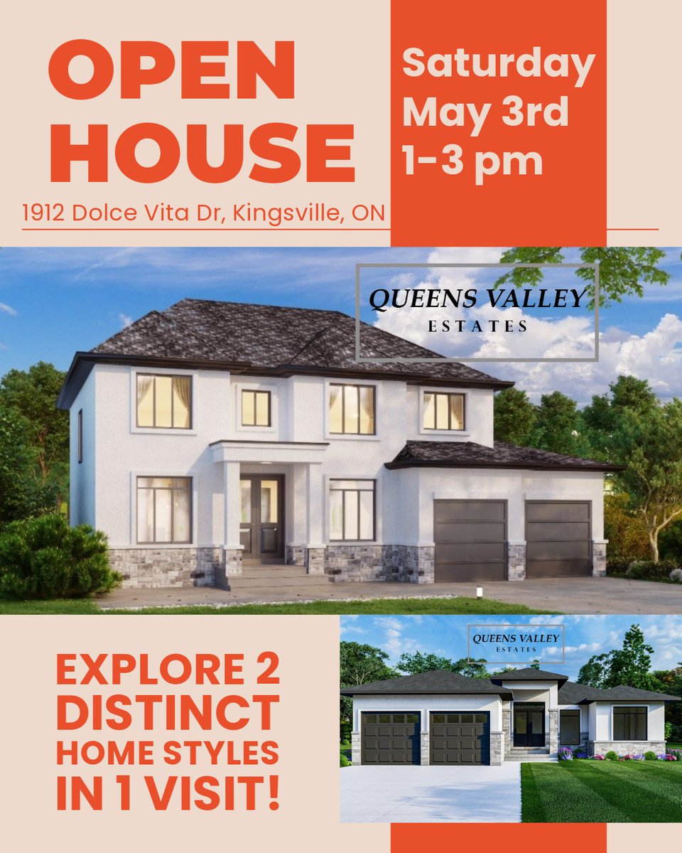 NOCDevelopment's tweet image. Join this this Saturday, May 3rd, 1–3 PM at Queens Valley Estates!
Tour our stylish Brooklyn townhome and preview the Victoria bungalow under construction.
🎁 Exclusive builder incentives on-site!
#OpenHouse #WindsorRealEstate #QueensValleyEstates #NewHomesOntario #ModelHomeTour