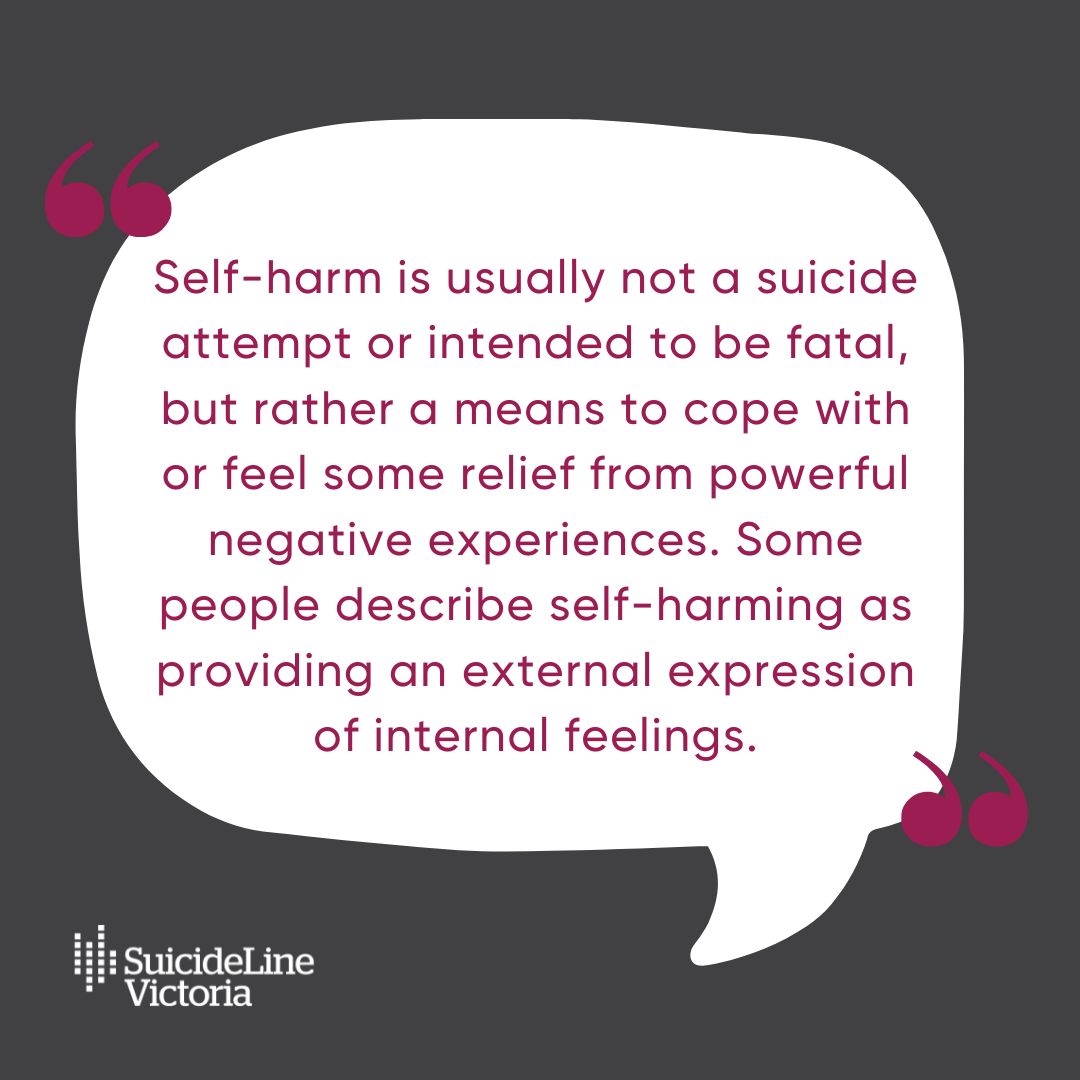 If you’ve used self-harm to cope, know there are safer ways to manage these feelings. You are not alone. Learn more about self-harm and safer ways to cope here: suicideline.org.au/thinking-about…

For support, call 1300 651 251