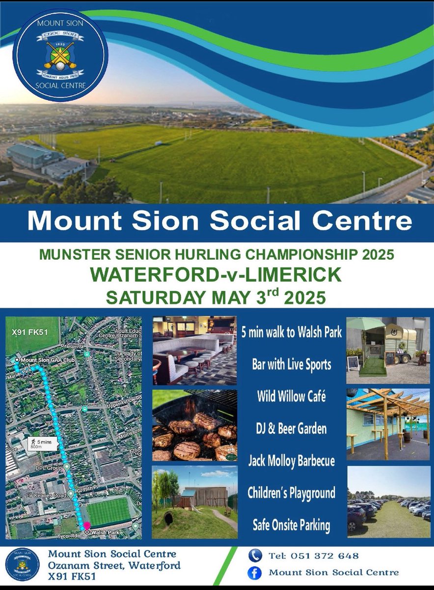 After last weeks great win by Waterford, Saturday the 3rd of May sees Waterford take on Limerick in the next round of the Munster Senior Hurling Championship 2025!

Join us for what's sure to be an electric pre-match atmosphere in Mount Sion <a href="/LimerickCLG/">Limerick GAA</a>