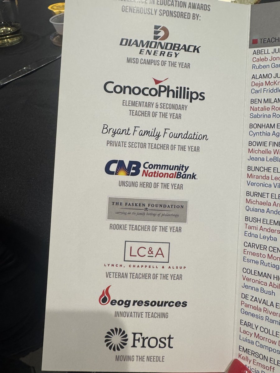 Excellence in Education Awards - thank you to all the sponsors for making this event special for our educators.