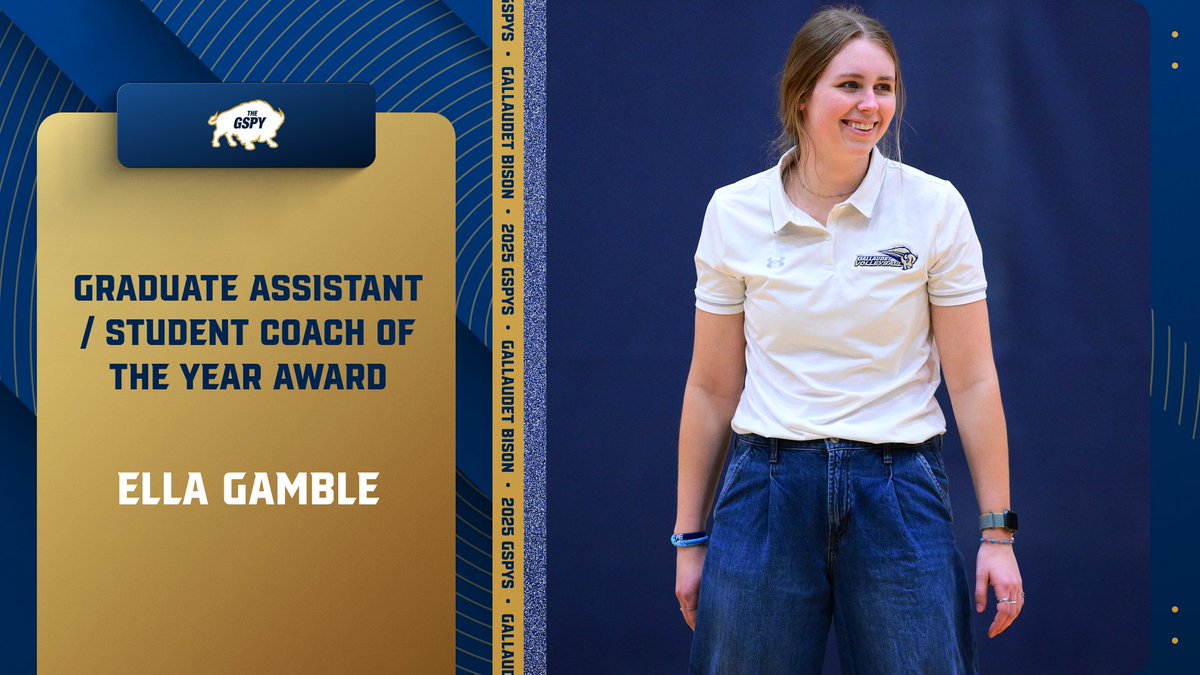 Gallaudet Bison (@gallaudetbison) on Twitter photo 2025 GSPYS: Graduate Assistant/Student Coach Award
Ella Gamble (Men’s Volleyball)
#GUBison | #GSPYs 2025 GSPYS: Graduate Assistant/Student Coach Award
Ella Gamble (Men’s Volleyball)
#GUBison | #GSPYs
