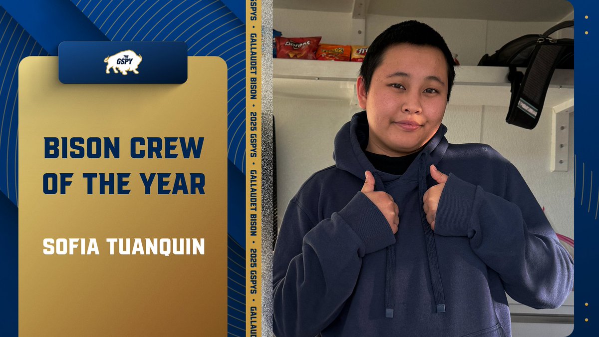 Gallaudet Bison (@gallaudetbison) on Twitter photo 2025 GSPYS: Bison Crew Employee of the Year
Sophia Tuanquin
#GUBison | #GSPYs 2025 GSPYS: Bison Crew Employee of the Year
Sophia Tuanquin
#GUBison | #GSPYs