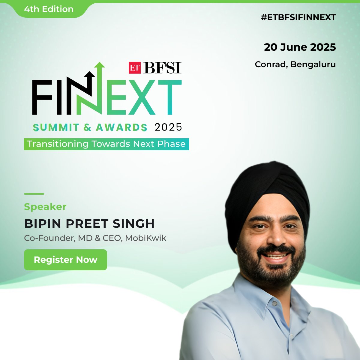 ET BFSI (@etbfsi) on Twitter photo Pleased to welcome Bipin Preet Singh, Co-Founder, MD & CEO – <a href="/MobiKwik/">MobiKwik</a>, to the FINNEXT Summit & Awards 2025!
Express Interest: bfsi.economictimes.indiatimes.com/finnext-summit…
#ETBFSIFINNEXT #Fintech #Payments #Lending #WealthManagement #Apps #BaaS #SaaS #FundingFintech #Innovation #Growth #Finnext Pleased to welcome Bipin Preet Singh, Co-Founder, MD & CEO – <a href="/MobiKwik/">MobiKwik</a>, to the FINNEXT Summit & Awards 2025!
Express Interest: bfsi.economictimes.indiatimes.com/finnext-summit…
#ETBFSIFINNEXT #Fintech #Payments #Lending #WealthManagement #Apps #BaaS #SaaS #FundingFintech #Innovation #Growth #Finnext