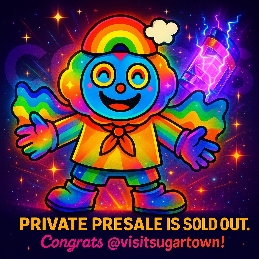 attachot_k's tweet image. 🌈⚡ PRIVATE PRESALE IS SOLD OUT!! ⚡🌈
Huge congrats to @visitsugartown and the whole #Sugartown fam!
CORES private presale sold out in a flash — and I'm proud to have been part of it! from @MocaClub @Moca_Network 
Now opening up WL collabs —
Which communities should join next?