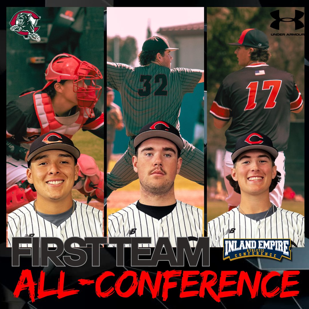 Zachary Tapia (@zac_tapia21) on Twitter photo Great IEAC conference finish
Jackson Price - Pitcher of the year
Joe O’Regan - First Team All Conference (starting pitching)
Conner Luetto - First Team All conference (relief pitcher)
Staff finish
Top 5 in strikeouts in CA
Top 5 in K/9 in CA
Top 10 in ERA in CA
<a href="/panther_bsb/">Chaffey College Baseball</a> Great IEAC conference finish
Jackson Price - Pitcher of the year
Joe O’Regan - First Team All Conference (starting pitching)
Conner Luetto - First Team All conference (relief pitcher)
Staff finish
Top 5 in strikeouts in CA
Top 5 in K/9 in CA
Top 10 in ERA in CA
<a href="/panther_bsb/">Chaffey College Baseball</a>