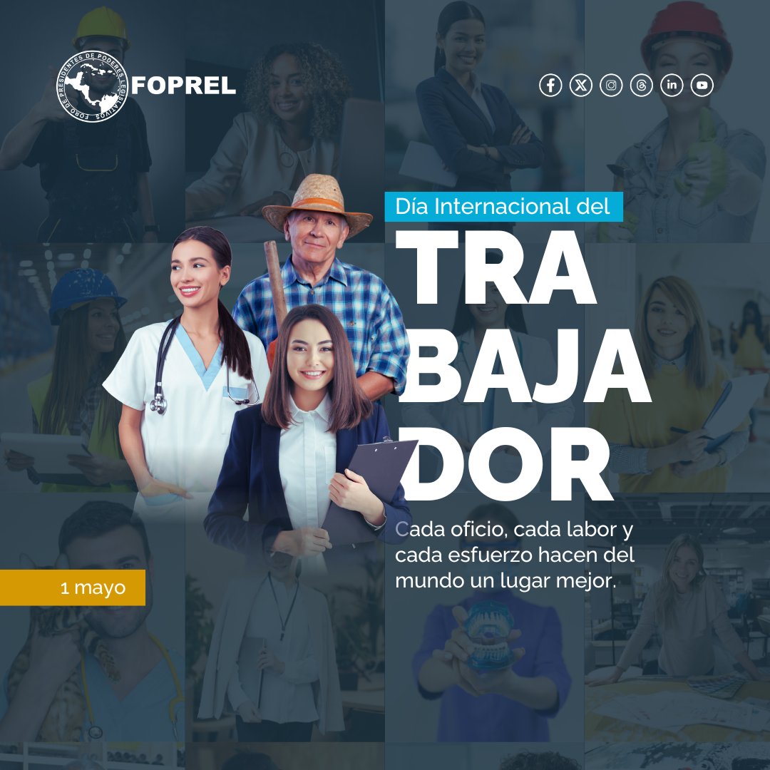 En el Día del Trabajador, FOPREL reconoce la dedicación y esfuerzo de quienes, desde todos los sectores, contribuyen al desarrollo de nuestros pueblos en todos los aspectos de la sociedad.

#FOPREL #DiaInternacionaldelTrabajador