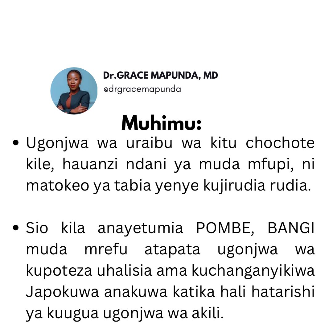 DrGraceMapunda's tweet photo. Swipe for more >>>> AFYA YA AKILI

Kumekuwa na maswali mengi juu ya magonjwa ya akili. 

Ni muhimu kufahamu  kuhusu AFYA YA AKILI na UGONJWA WA AKILI.

Karibu tuendelee kujifunza zaidi ili kuvunja unyanyapaa wa AFYA YA AKILI.

#afyayaakiliniafya
#sononakazini📚 https://t.co/TuzppfXthd