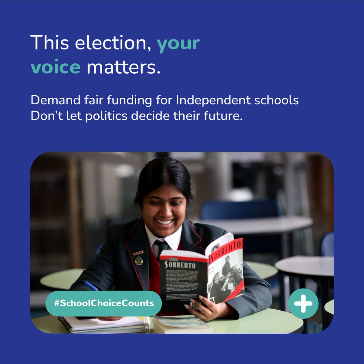 Tomorrow the nation votes on who will form the next government. 

This election, school choice counts. And your voice matters more than ever.

Many Independent school families are making sacrifices to choose the most appropriate school for their children, and they shouldn't be